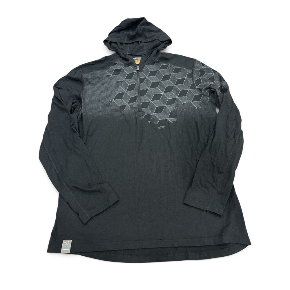 Icebreaker 100% Merino Wool Simon Beck Bodyfit 200 Men’s Black XL 1/4 zip hood